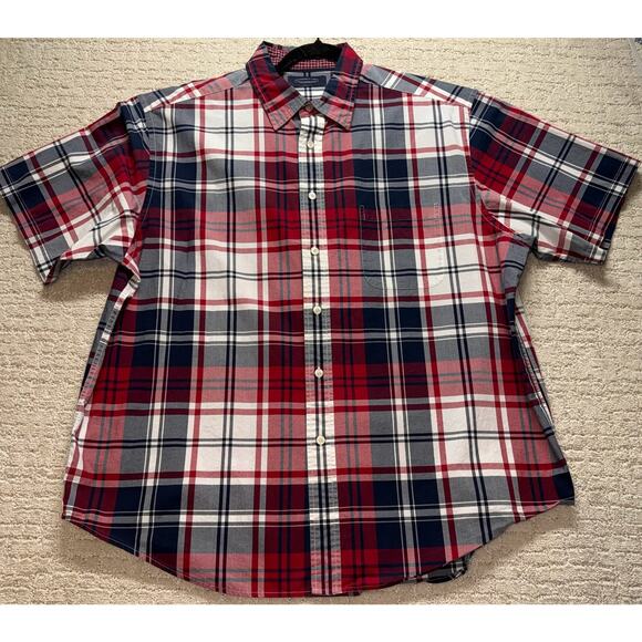 Roundtree & Yorke Men’s XL Red Plaid Short Sleeve Button Up Shirt Cotton - Picture 1 of 7
